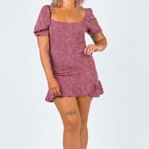 Princess Polly Red Floral Square Puff Sleeve dress